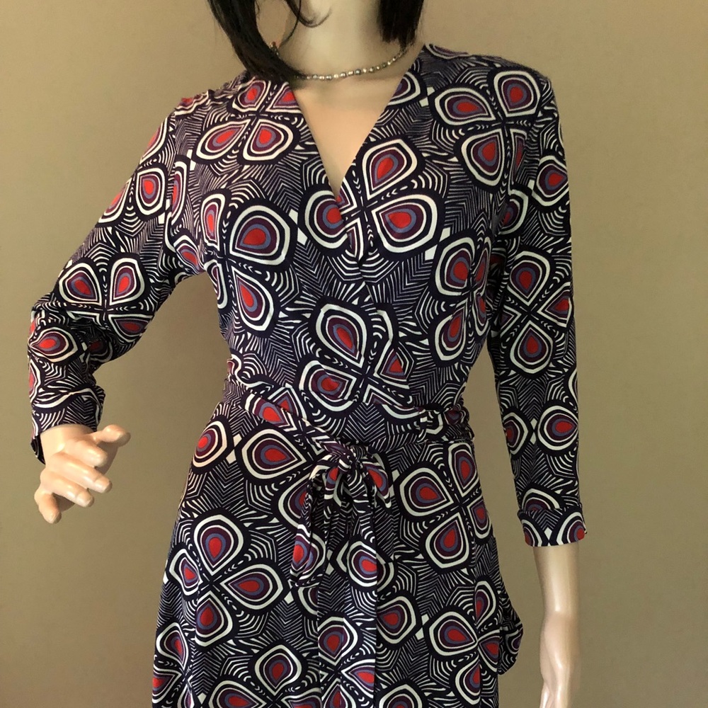 Taylor faux wraparound dress w psychedelic print